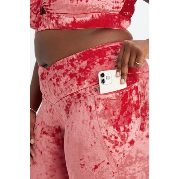 Fabletics Leggings Crossover Crushed Velour Red High Rise Women XXS Athleisure - Picture 5 of 11